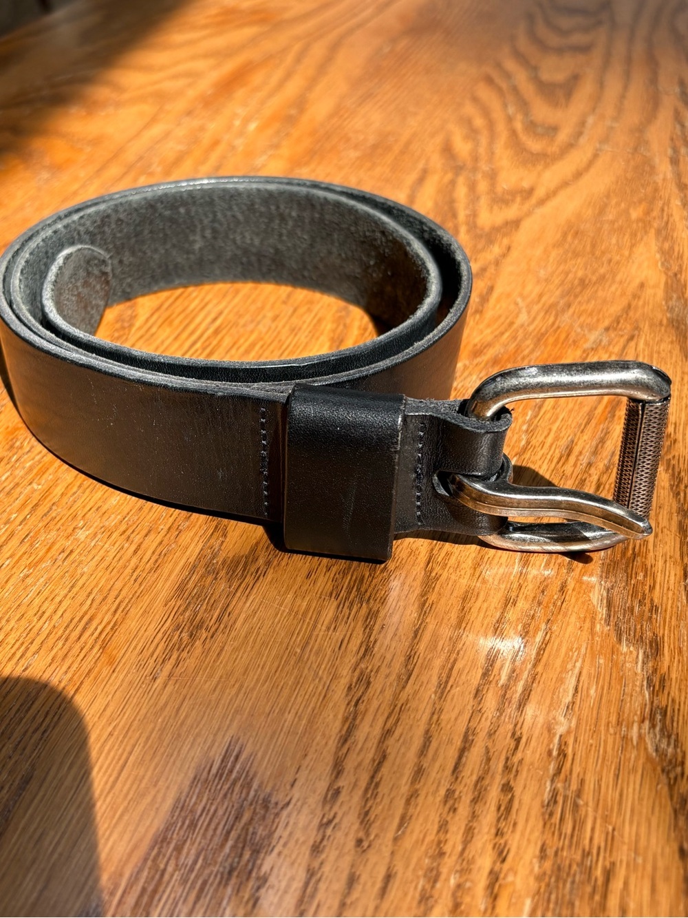 Men's Black Leather Belt with Silver Buckle